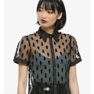 Hot Topic flocked coffin print button up blouse XS